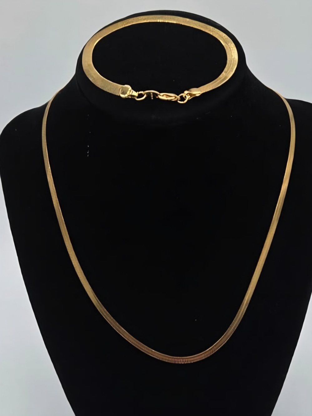Classic Gold-Tone Herringbone Necklace and Collar Set
